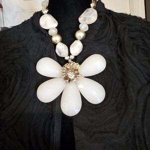 Floral Bib Necklace with Frosted Beads & Gold Tones